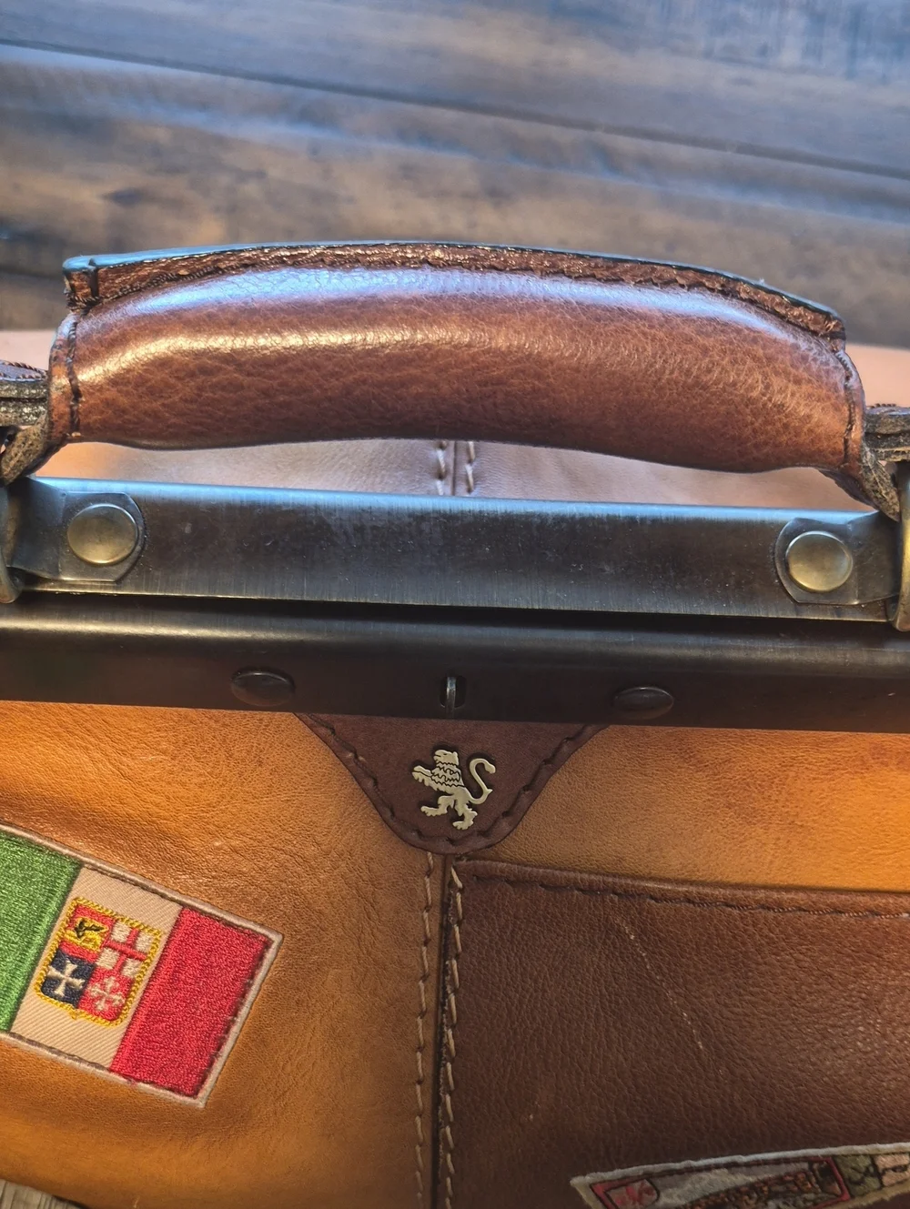 Two-Tone Brown Leather Satchel with Top Handle